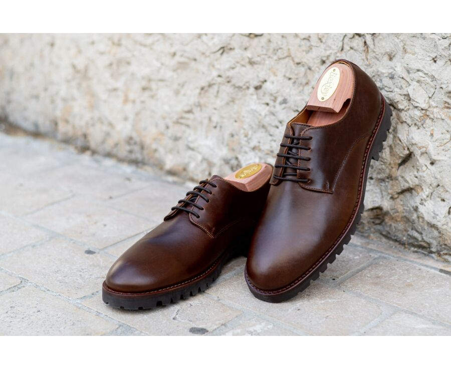 Derbies homme Chocolat semelle gomme crantée - BUSHEY GOMME