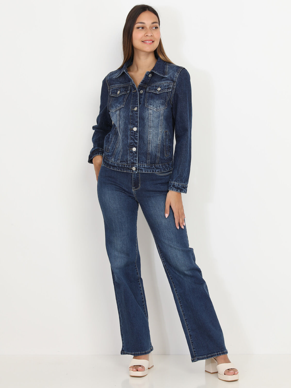 Veste en jean brut délavé- Bleu foncé