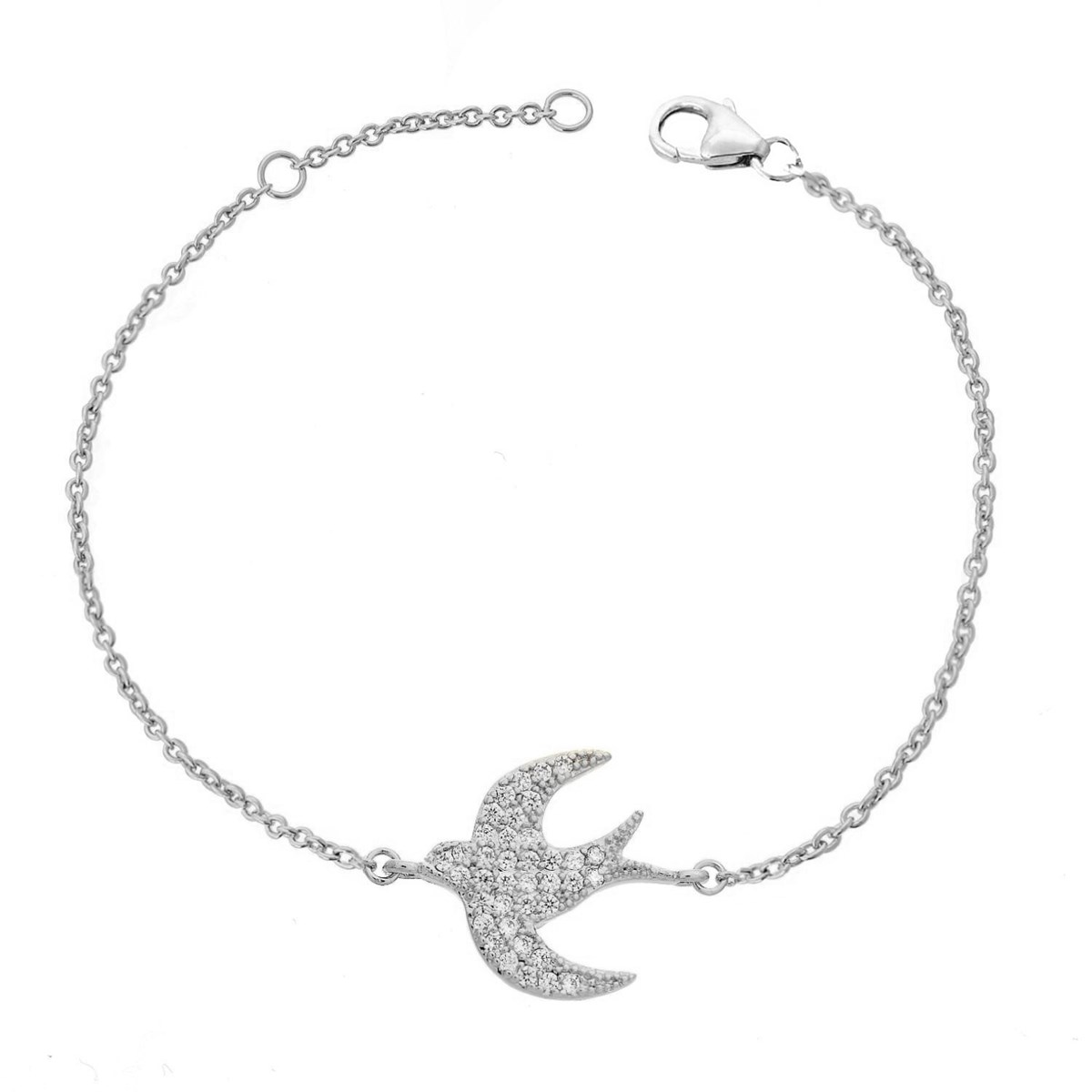 Bracelet hirondelle oiseau d'oxydes de zirconium Argent 925 Rhodié