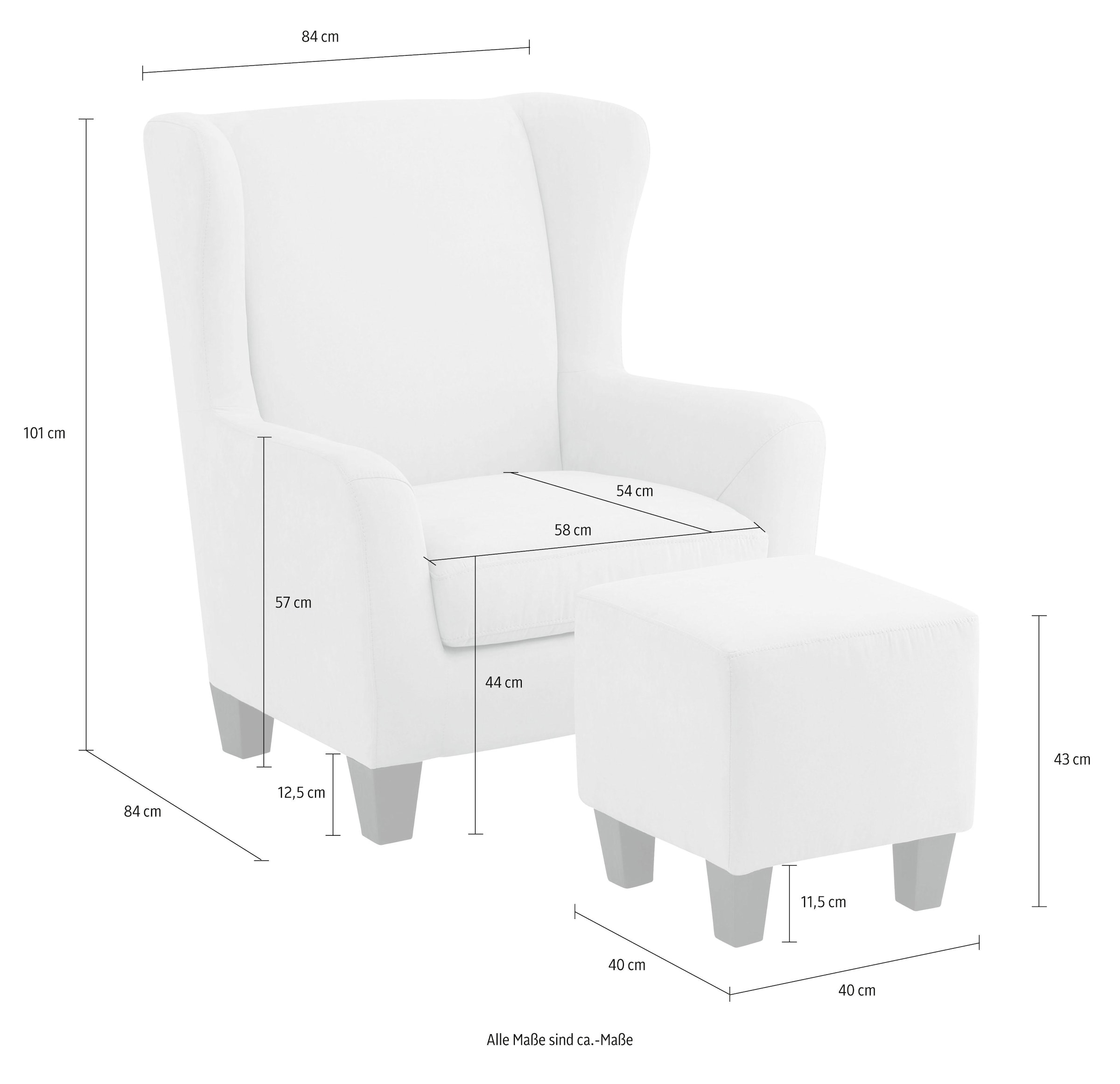 Home affaire Ohrensessel »Chilly, Sessel mit Hocker« Set, bestehend aus Sessel und Hocker, 2 Stk. tlg. in Cord und Microfaser-Bezug, Unser Dauertiefpreis