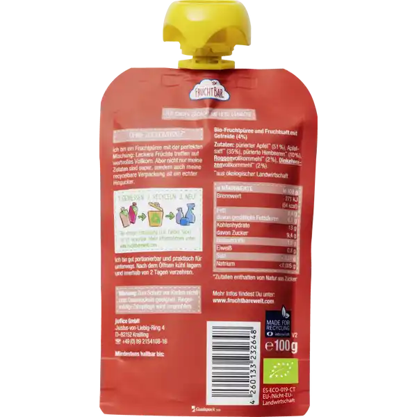 Bio Fruchtpüree Himbeere, Apfel & Vollkorn