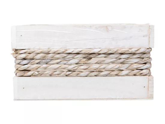 Panier en bois et corde blanc 35x25x12/31h