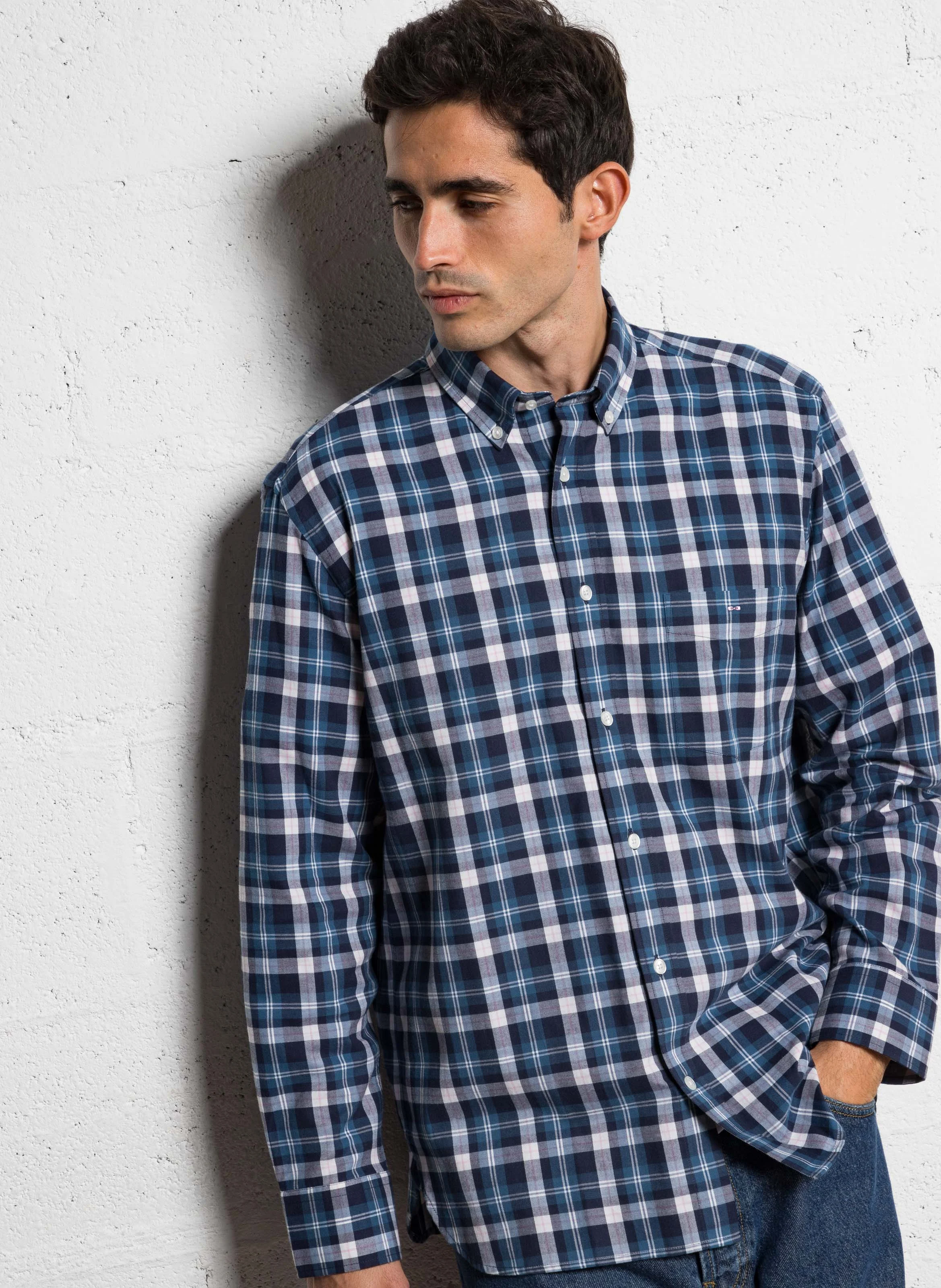 Chemise à carreaux en coton | Bleu