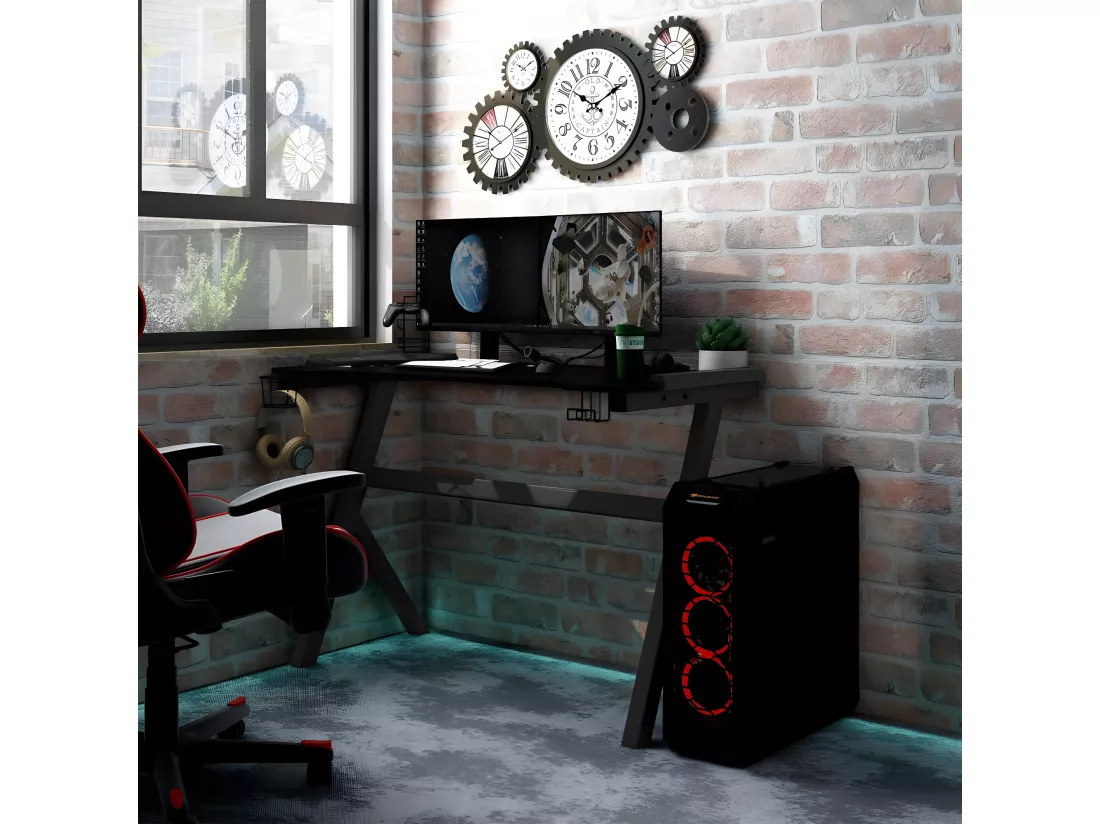 Bureau de jeu à LED en forme de Y Noir 90x60x75 cm
