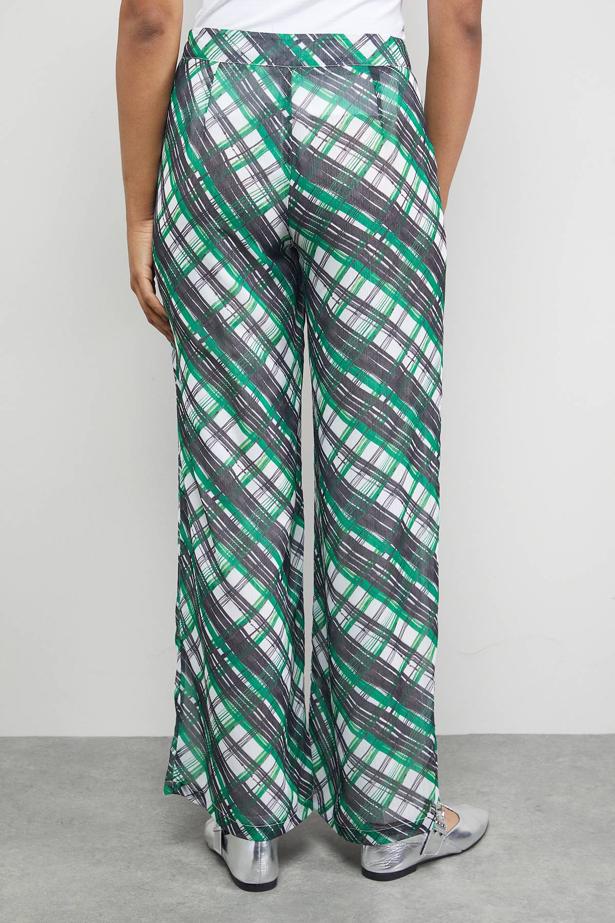 Warehouse Pantalon Tony en Mousseline à Taille Mi-Haute et Jambes Palazzo