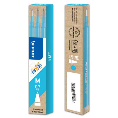 Pilot Frixion Ball - 3 Recharges pour rollers effaçables - 0,7 mm - turquoise