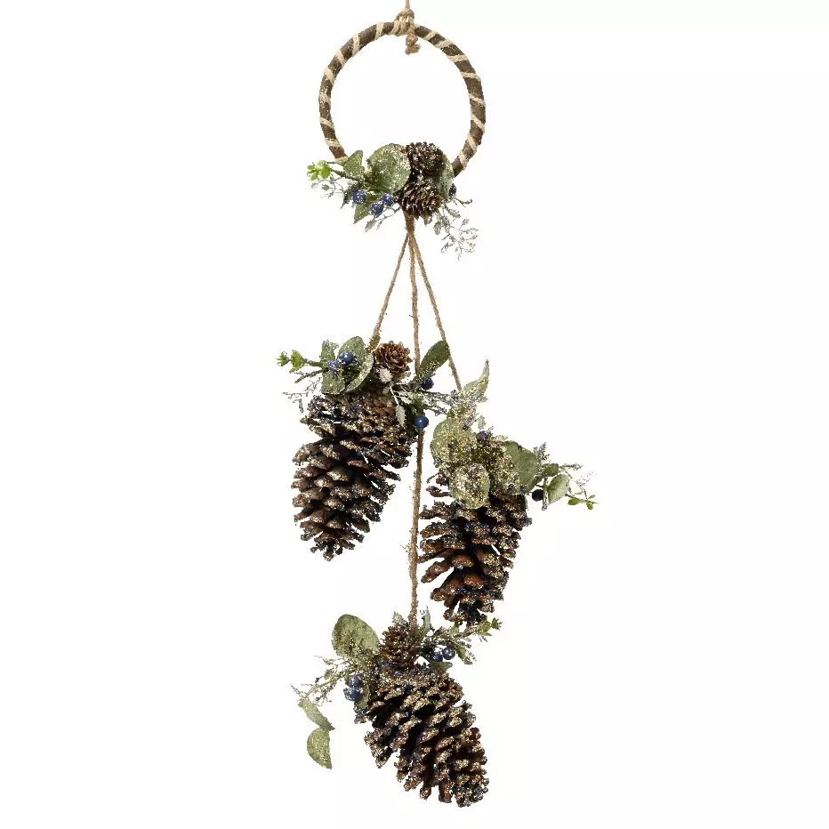 Suspension de Noël déco (55 cm) Pommes de pin givrées