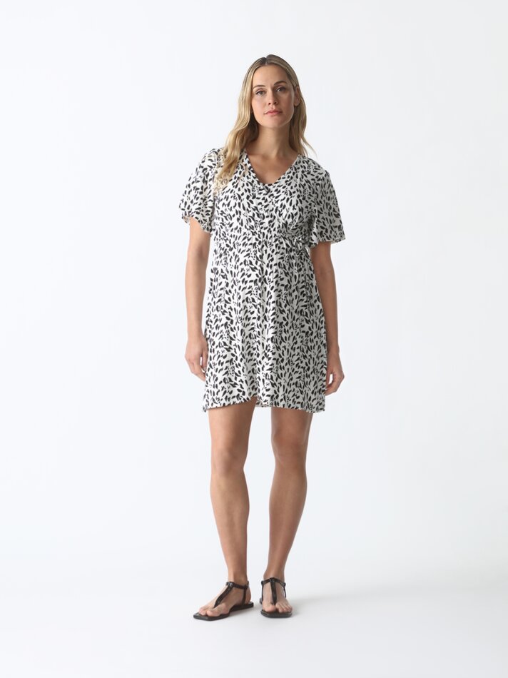 Vestido curto de maternidade estampado - Preto/Branco