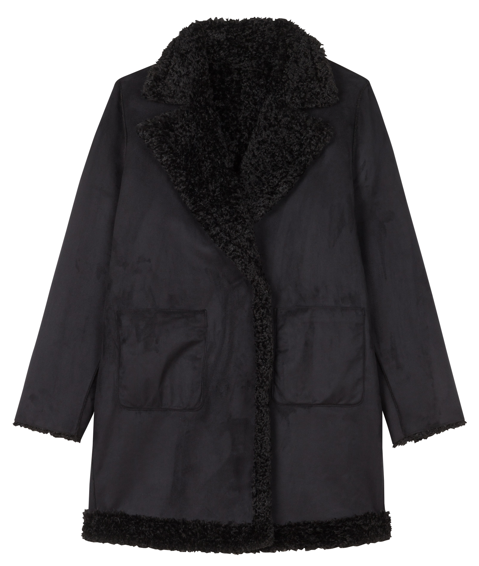 EDEN - Manteau long réversible à col peluche| Noir