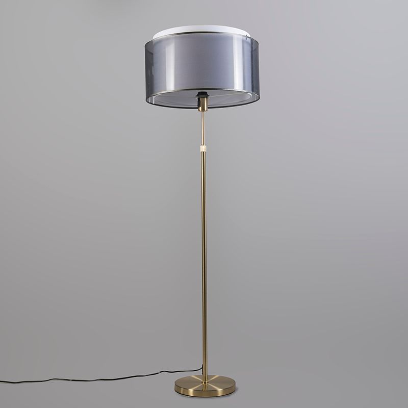Vloerlamp goud/messing met zwart/witte kap 47 cm - Parte