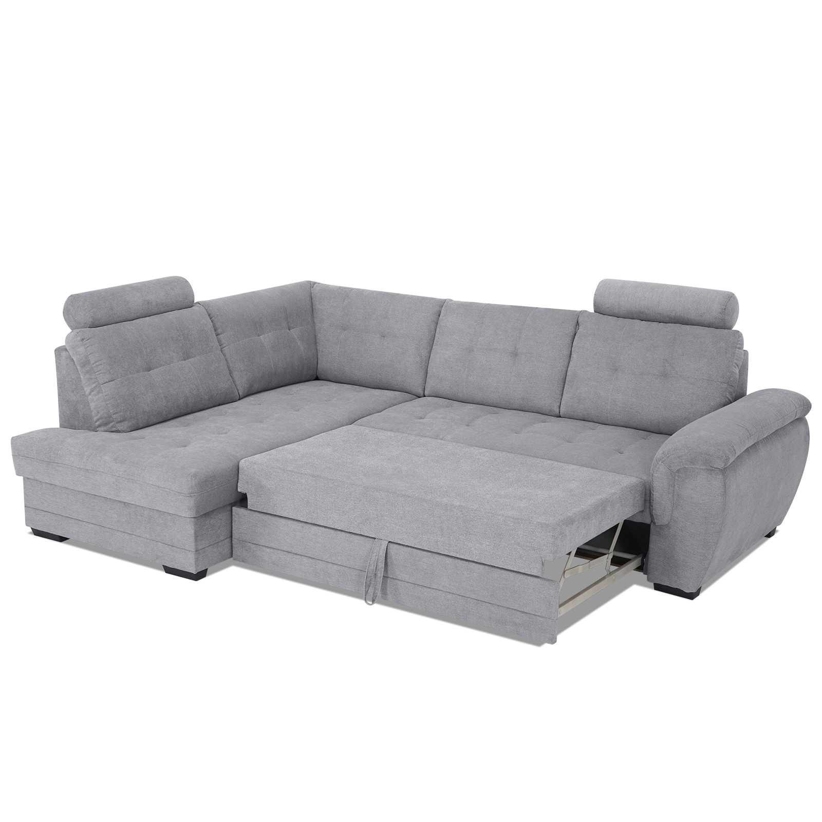 Ecksofa - grey - Velours - Liegefunktion - Staukasten links