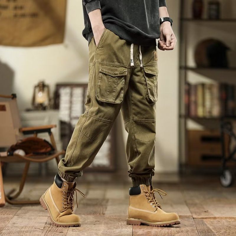jaywoon - Effen cropped harem cargobroek met trekkoordtaille