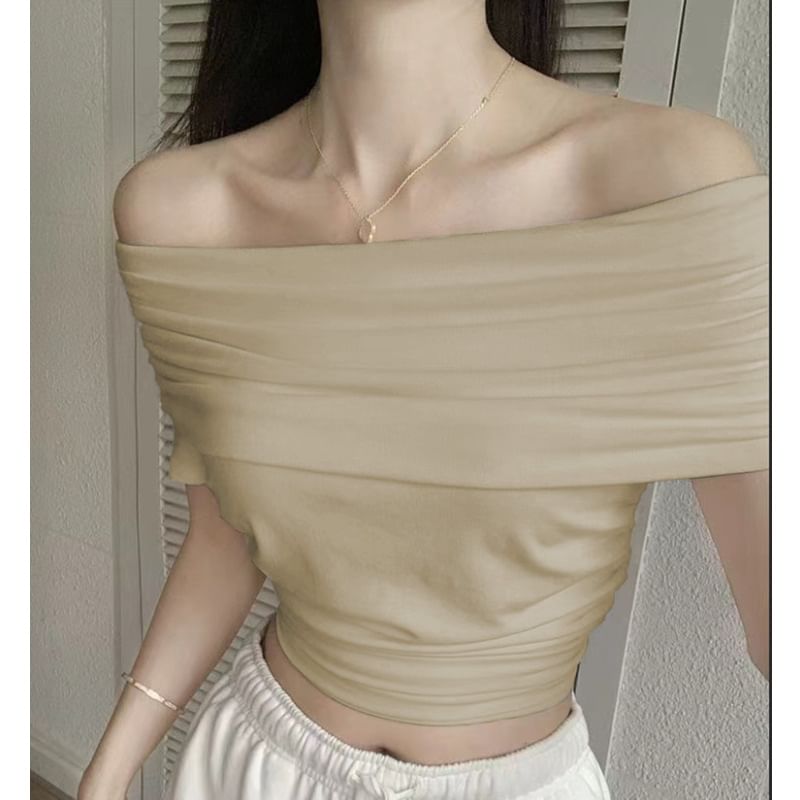 HYAKU - Off-shoulder korte mouwen effen crop top