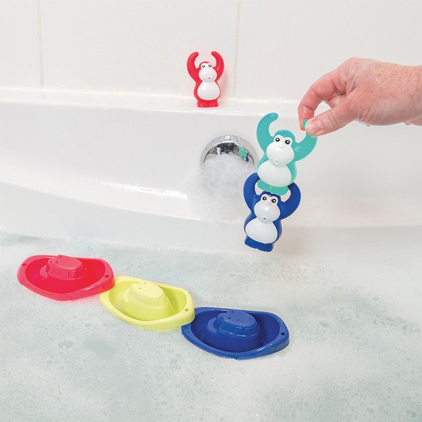 Coffret de Bain avec gobelets, bateaux et singes - Ecru
