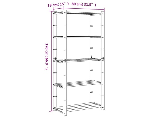 VIDAXL - Etagère Support de rangement à 5 niveaux noir 80x38x170 cm bois pin