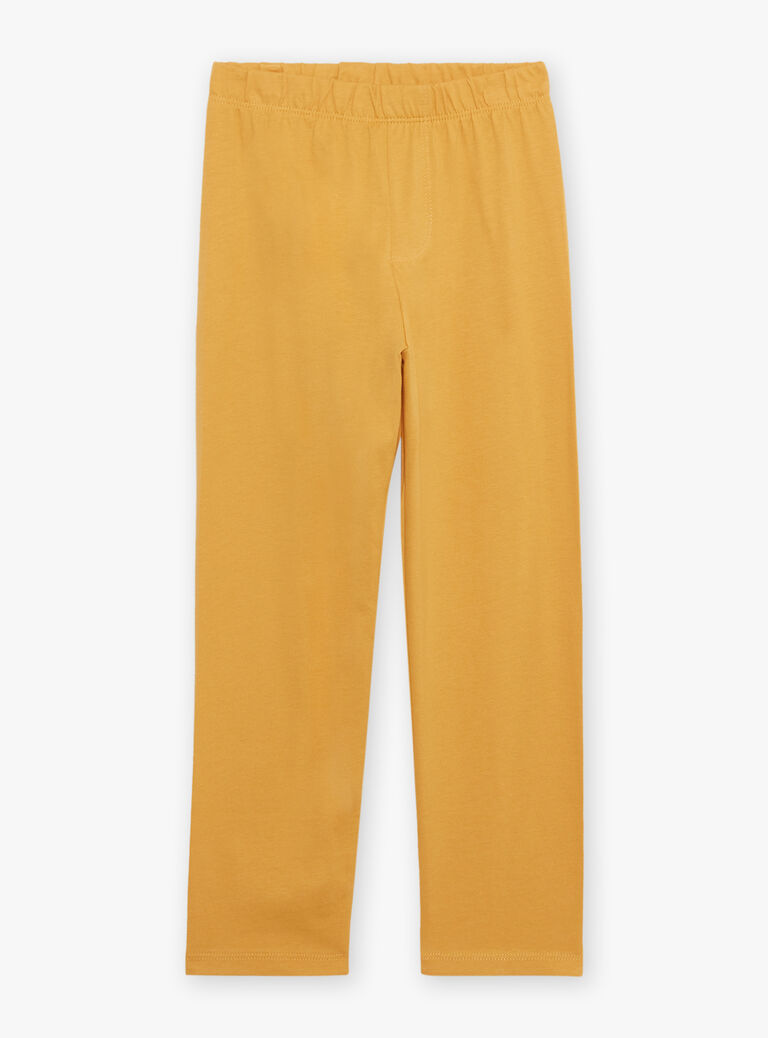 Pyjama deux pièces jaune moutarde en coton avec cape tête de léopard