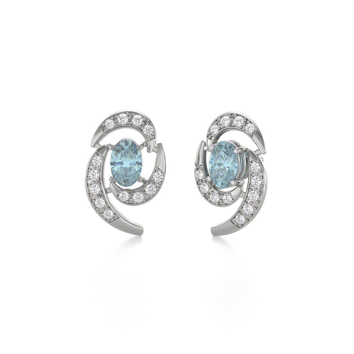 Boucles d'oreilles ADEN Aigue-Marine et Diamants sur Argent 925 2.6grs