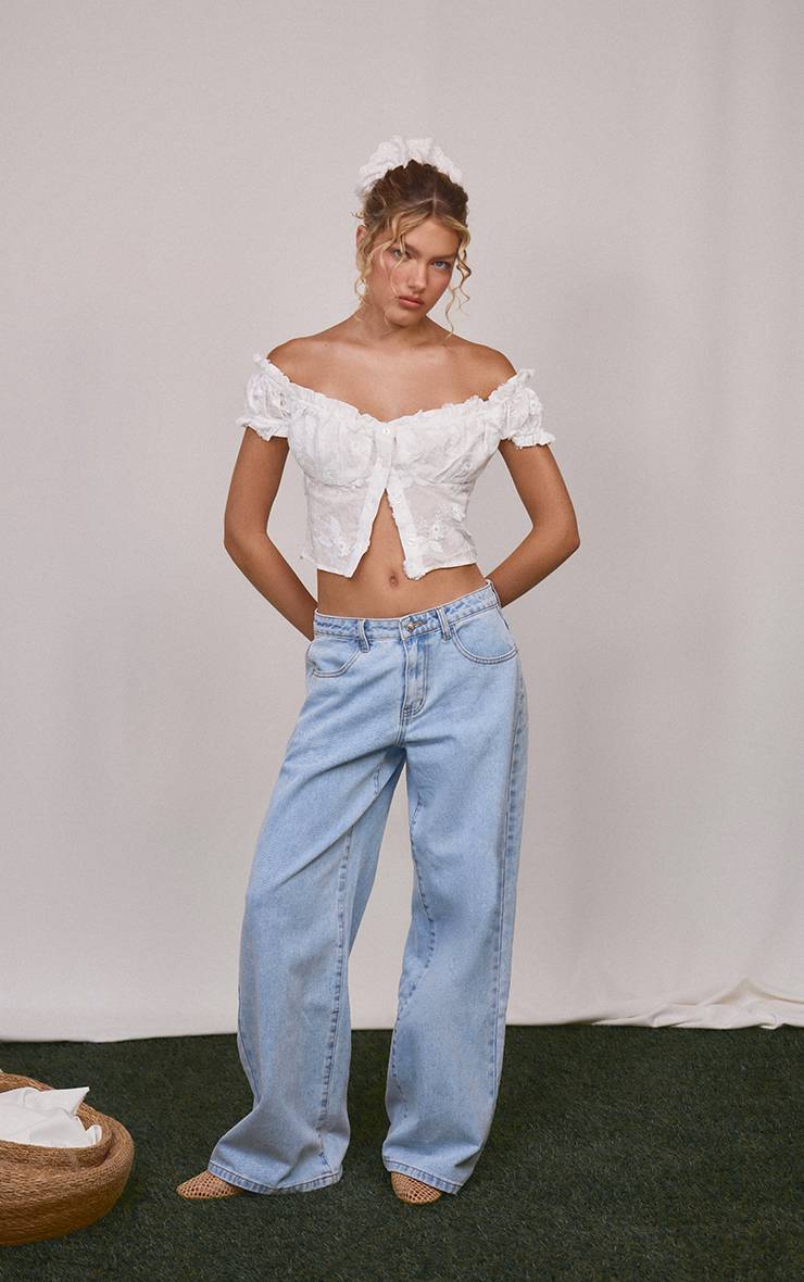 Crème Haut Bardot En Coton Brodé