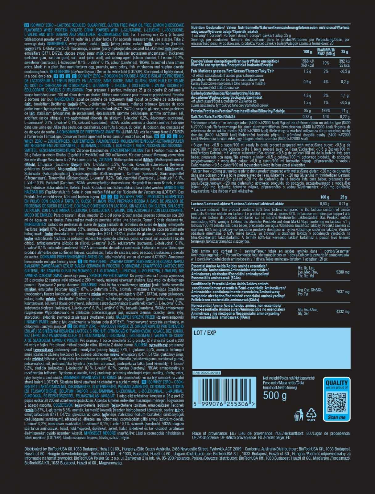 Biotech USA Iso Whey Zero 500g