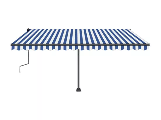 Auvent manuel rétractable sur pied 450x350 cm Bleu/Blanc