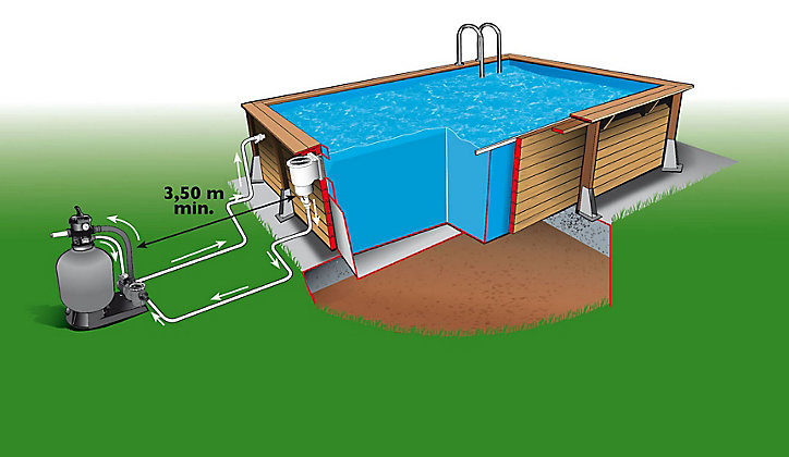 Piscine bois rectangulaire Ubbink Ibiza LDD 3,5 x 5,05 x h.1,26 m + bâche incluse