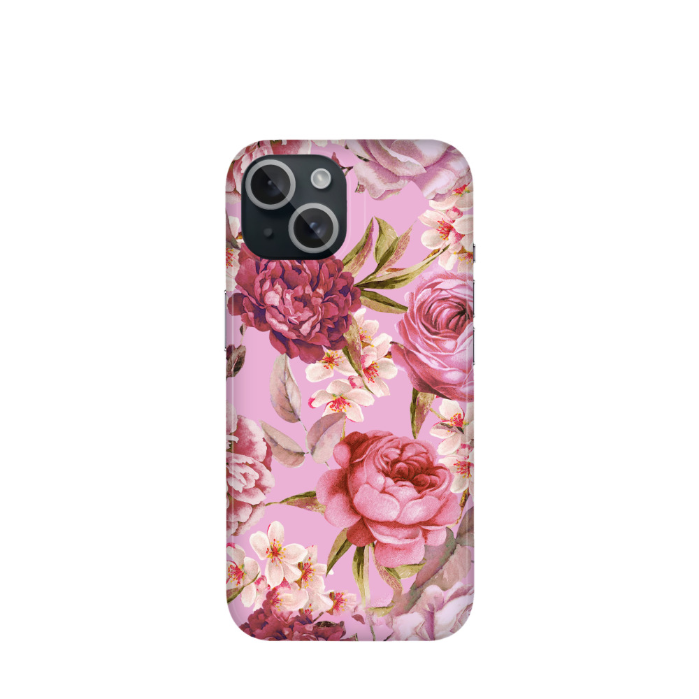 iPhone 15 Kunststoff Hülle Wildrosen 2 - Pink