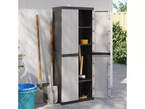 Armoire de rangement d'extérieur gris et noir 65x37x165 cm PP