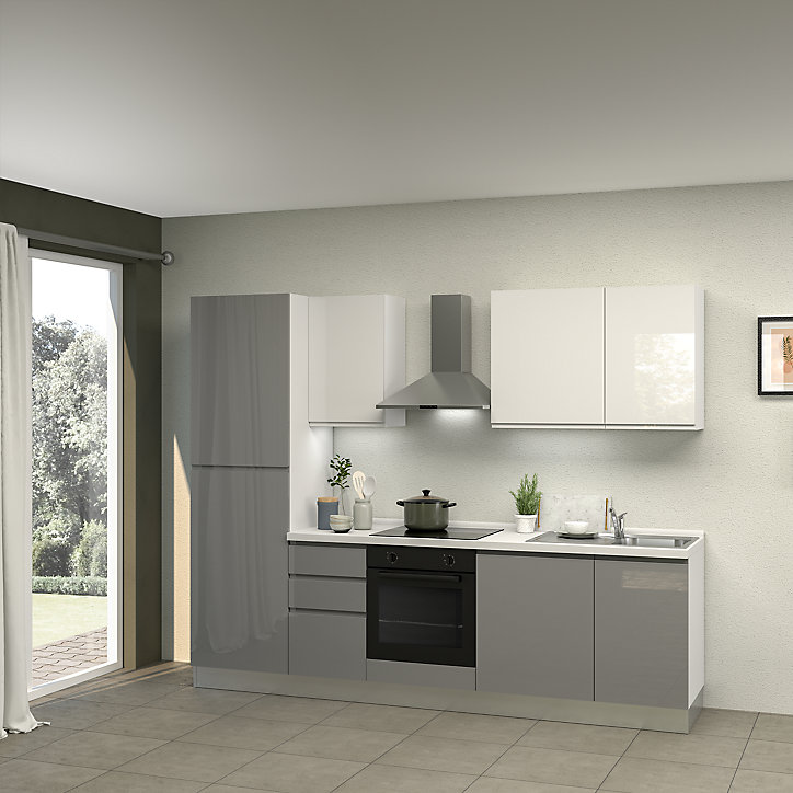 Cuisine complète pré-montée All in Alice gris et blanc L.270 cm avec électroménager