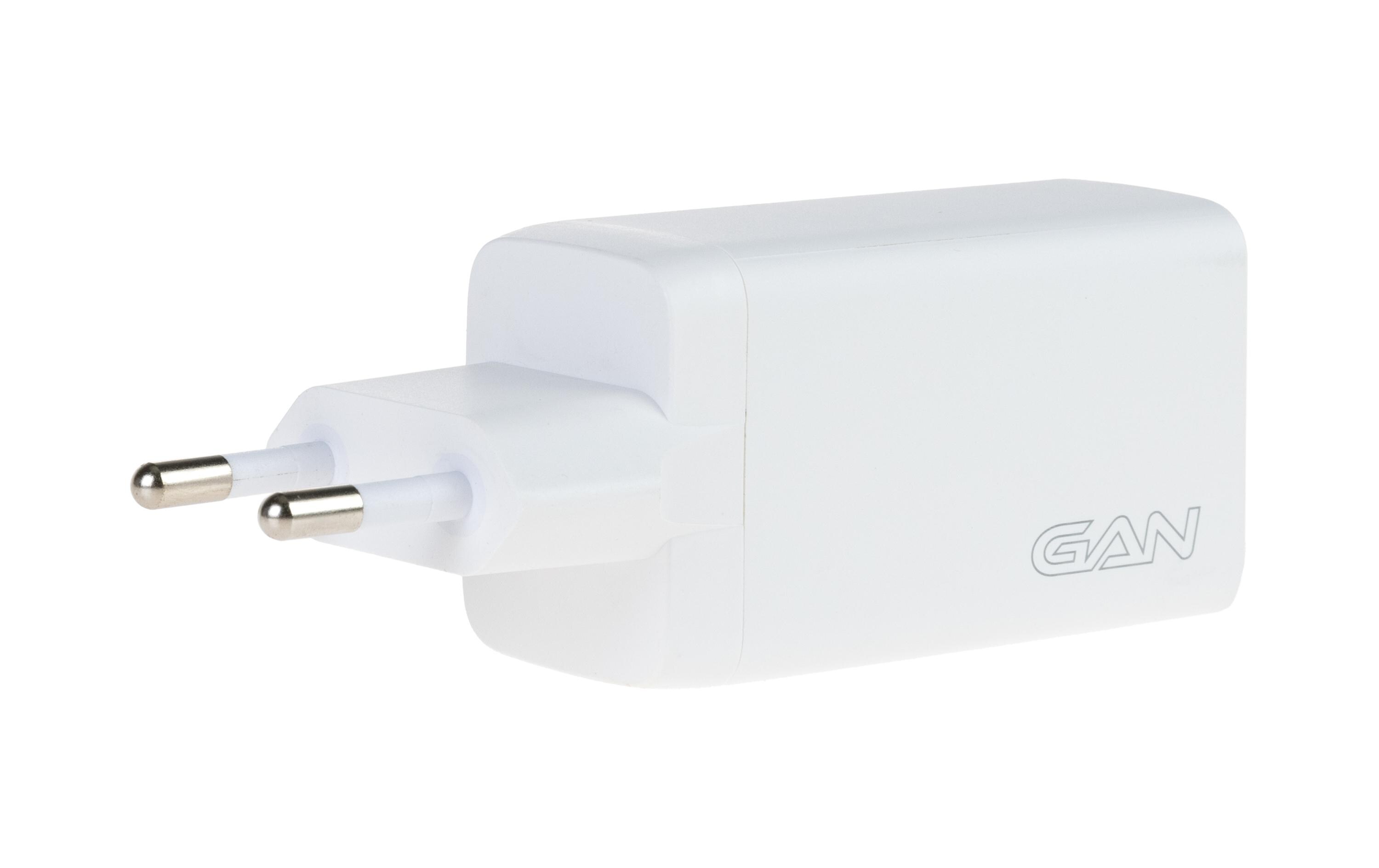 USB-Wandladegerät Trial QC4+ 45 W GaN WeissLadeadapter mit zwei USB-C-Ports und einem USB-A-Port