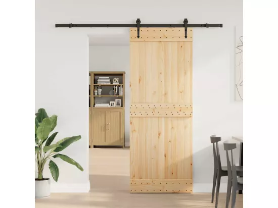 Porte coulissante et kit de quincaillerie 80x210 cm pin massif