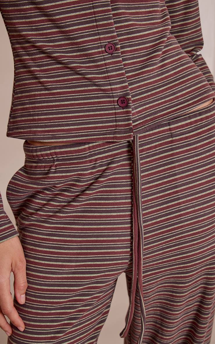 Rouge Bordeaux Pantalon Droit En Molleton Doux À Fines Rayures