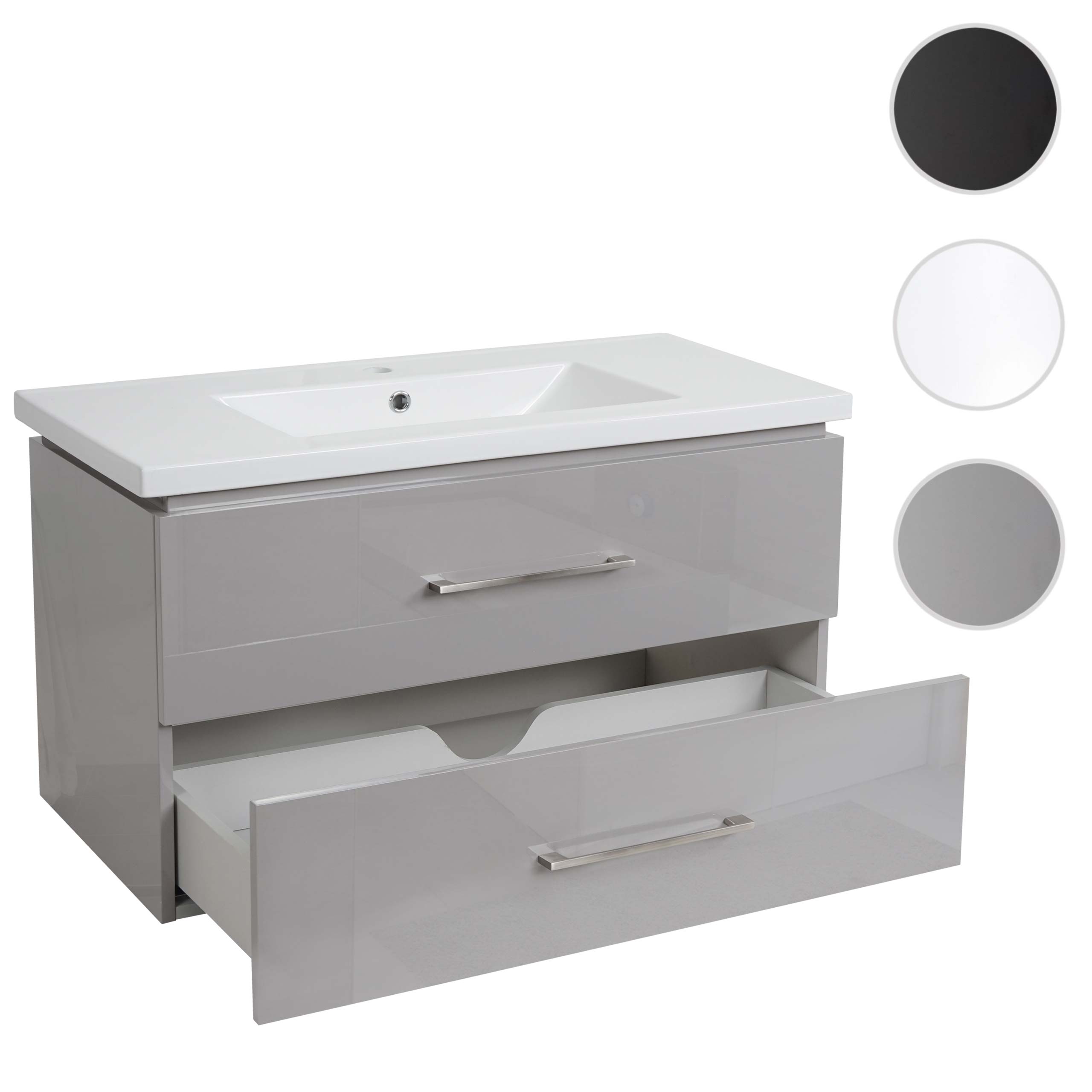 Premium Waschbecken + Unterschrank MCW-D16, Waschbecken Waschtisch, hochglanz 90cm ~ grau
