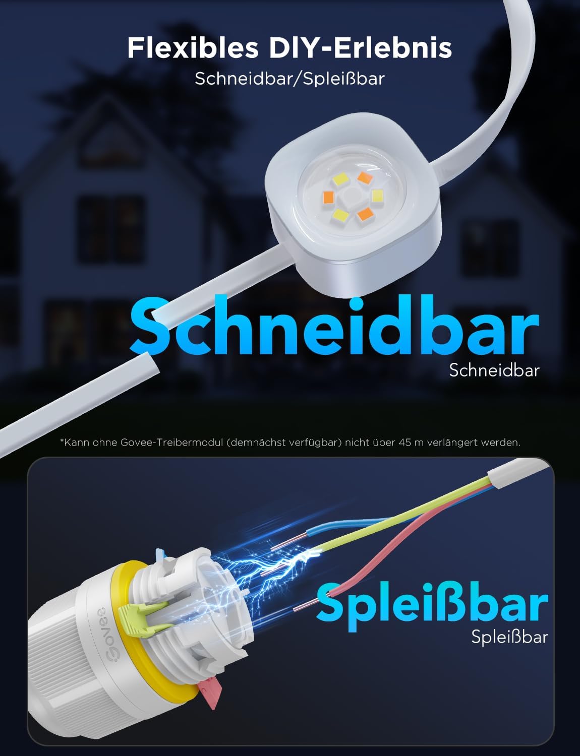 Govee Permanent Outdoor Lights Pro 30m, mit 60 RGBIC Warm/Kaltweiß LED Leuchten, 75 Szenenmodi für Party, IP67 wasserdicht, funktioniert mit Alexa,  Assistant, Matter