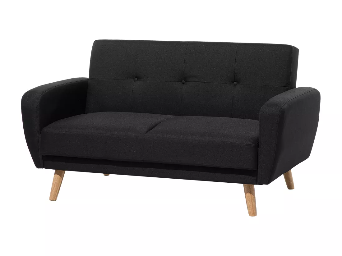 Ensemble canapés et fauteuil en tissu noir 6 places avec pouf FLORLI