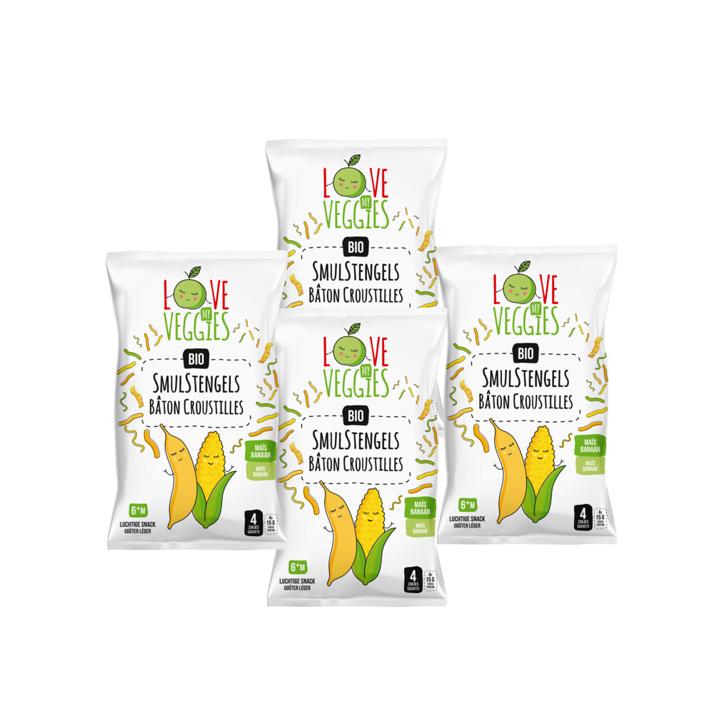 4x Love My Veggies Multipack Smulstengels Mais Banaan4x15 gr