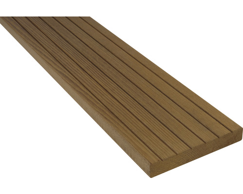 Terrasplank, thermisch gemodificeerd essenhout, massief profiel, gegroefd/glad, 21x135x2500 mm, donkerbruin