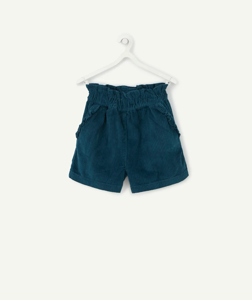 SHORT FILLE EN VELOURS CÔTELÉ BLEU CANARD AVEC POCHES