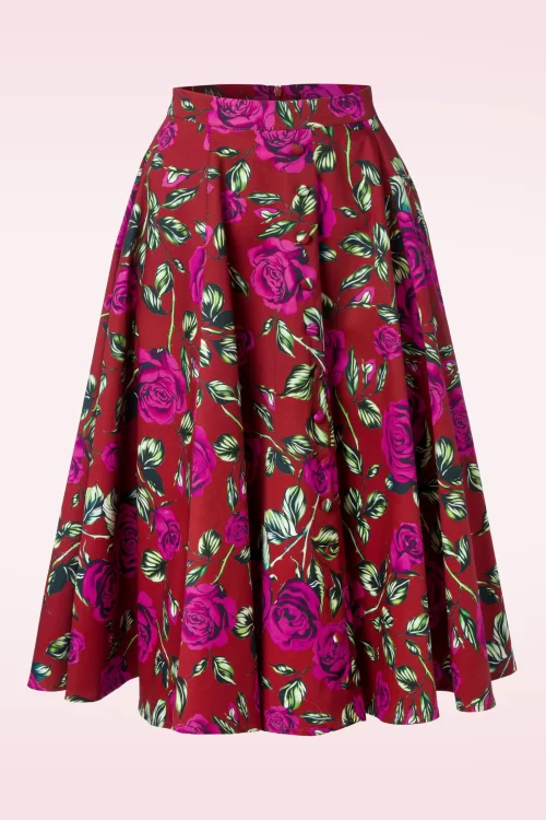 Hearts & Roses Rosie floral swing rok in rood en fuchsia