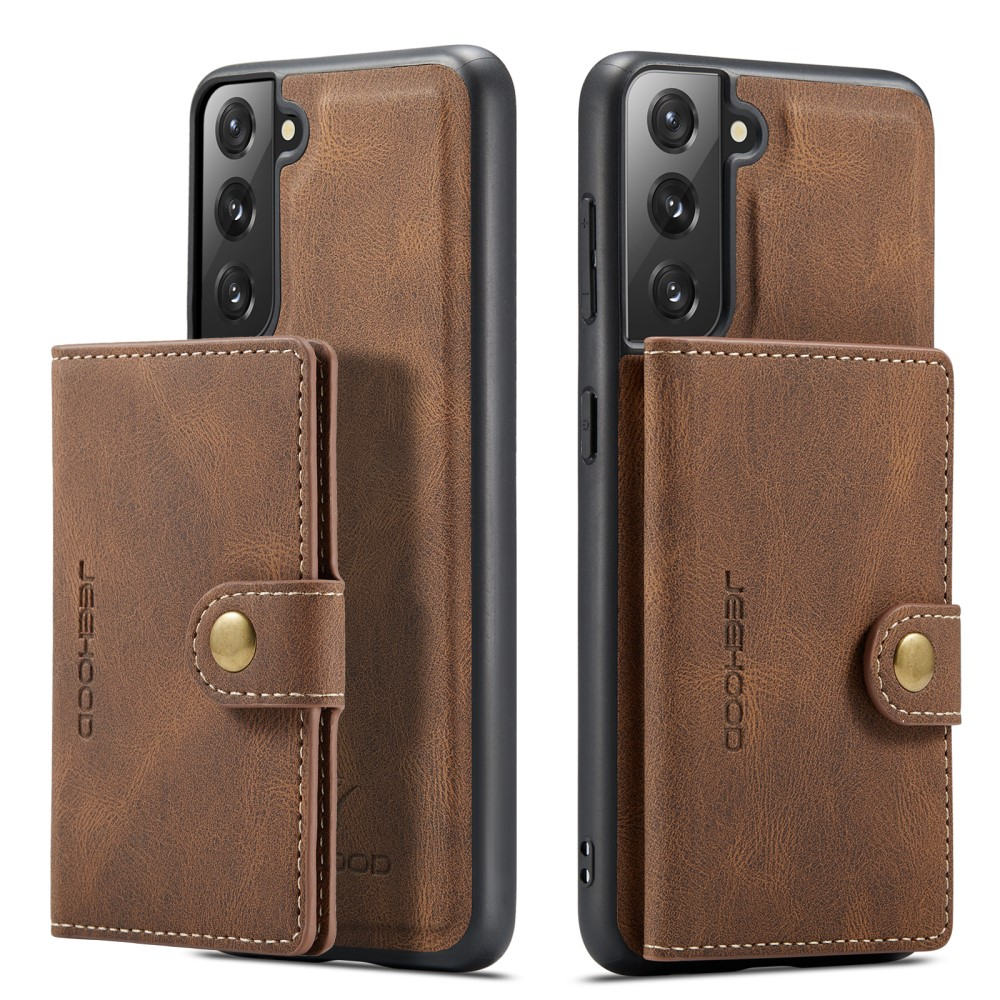 2in1 Samsung Galaxy S21 FE 5G Leder Hülle Wallet   Magnetisches Kreditkartenfach - Braun