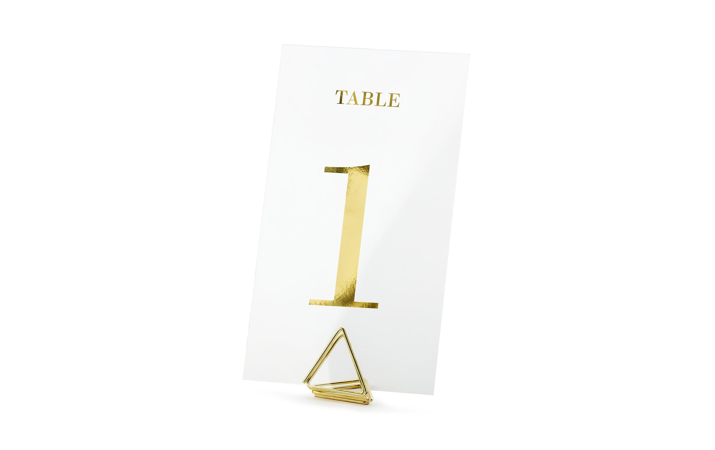 Tischkarte Nummern 7 x 12 cm, 20 Stück, Transparent/GoldTischnummern für einen schön gedeckten Tisch an der Hochzeit und als Dekoration für Feste wie Geburtstagspartys