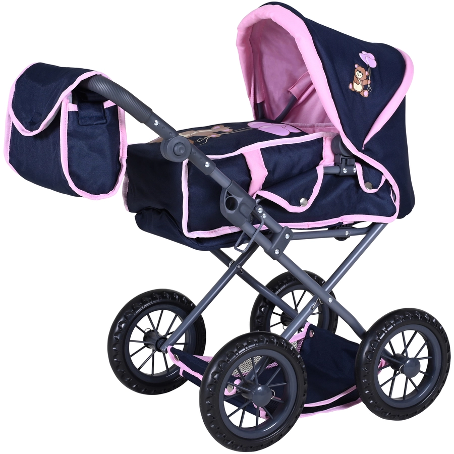 knorr toys® Puppenwagen Ruby - Navy pink bear blau