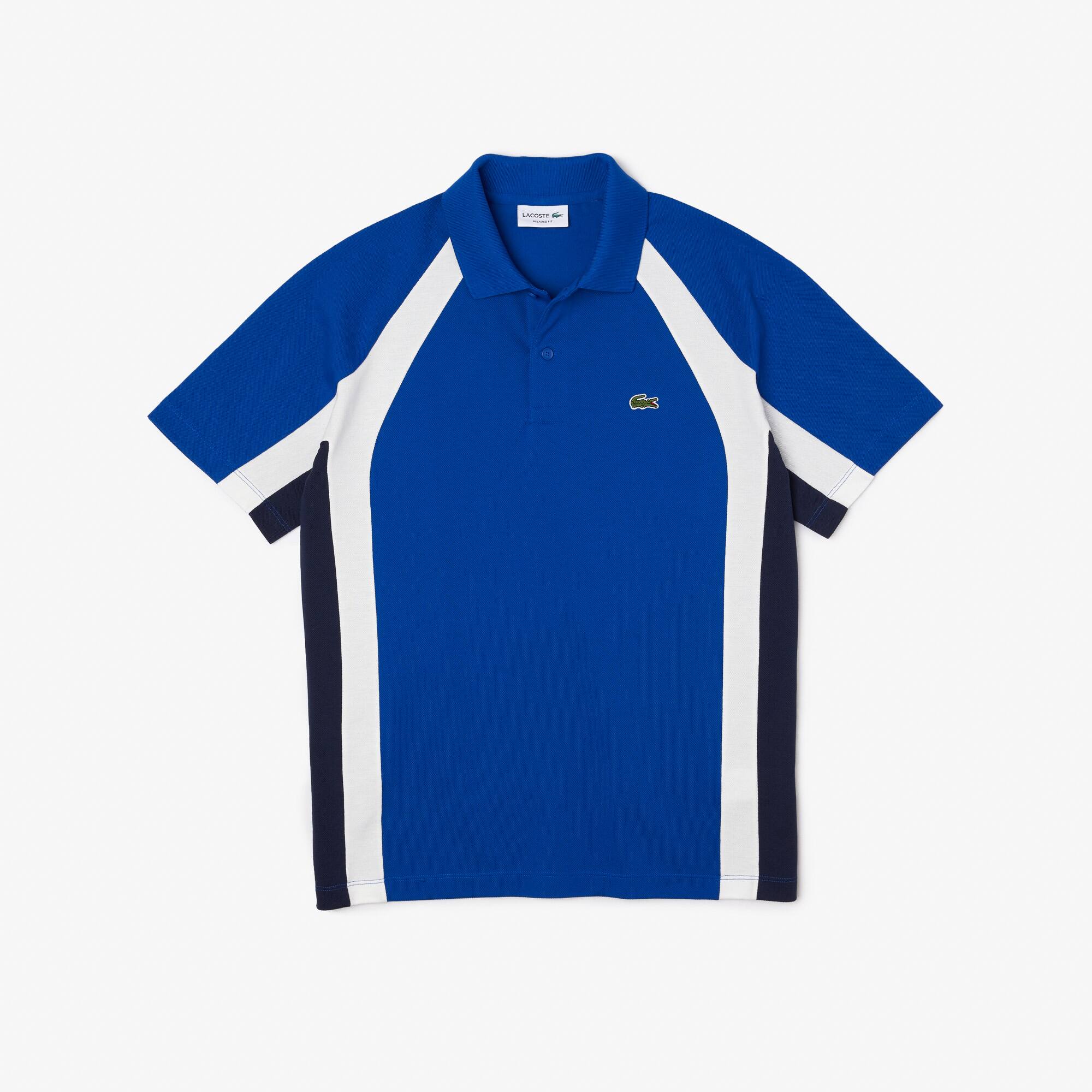 Herren LACOSTE Poloshirt aus Baumwoll-Mini-Piqué mit Colourblock Kurze Ärmel - Blau - Lacoste - Herren