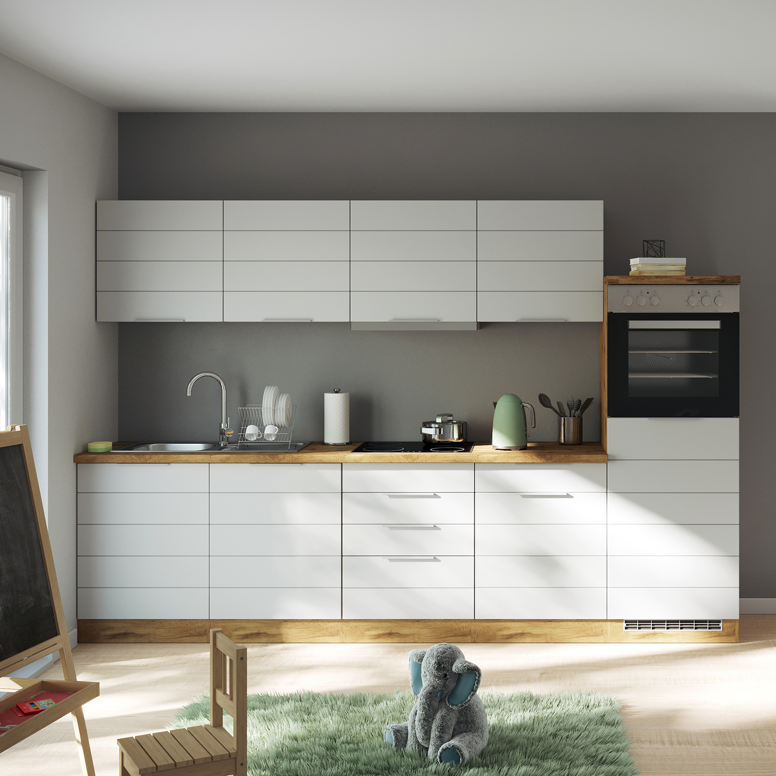 Kochfeld-Umbauschrank FLORENZ - Wotaneiche-weiß matt - 60 cm breit