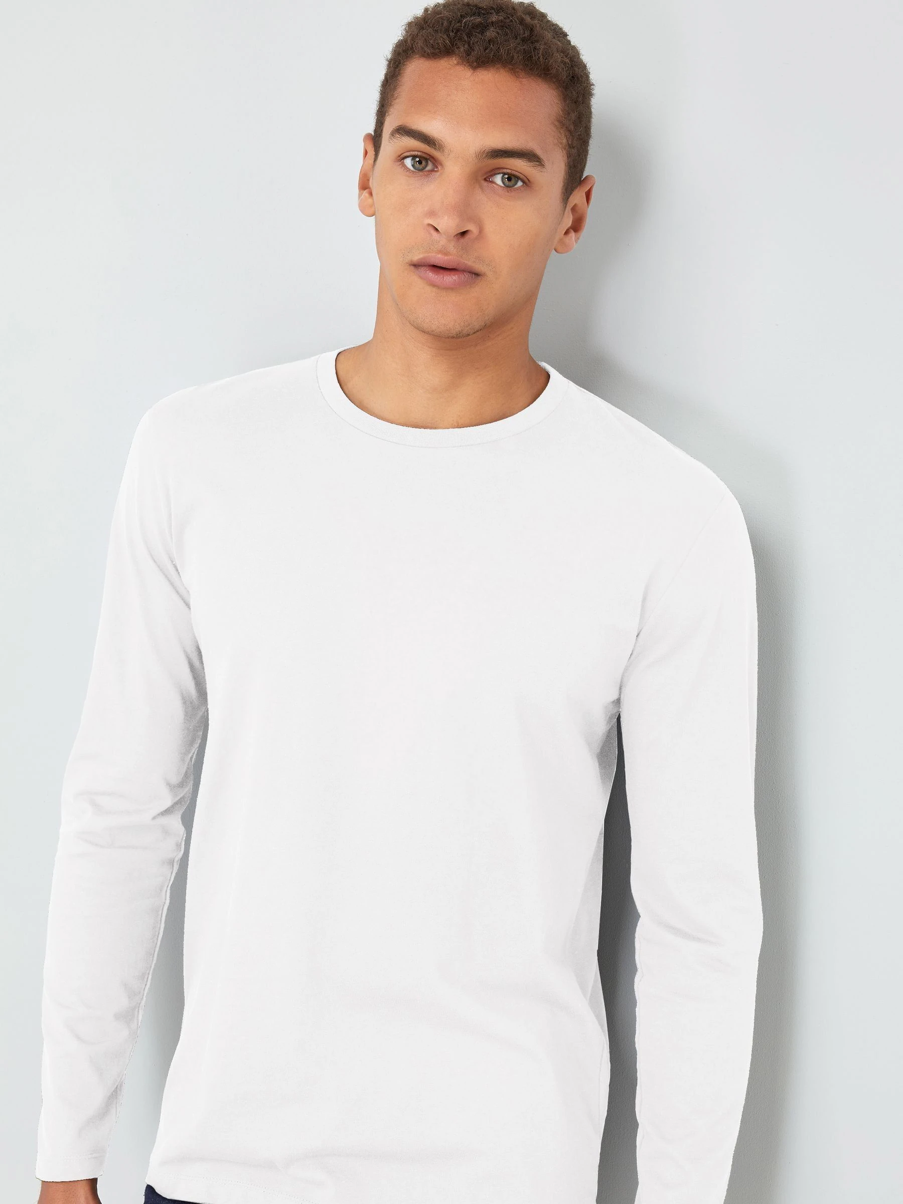 Wit - Normale Pasvorm - T-shirt met lange mouwen en ronde hals