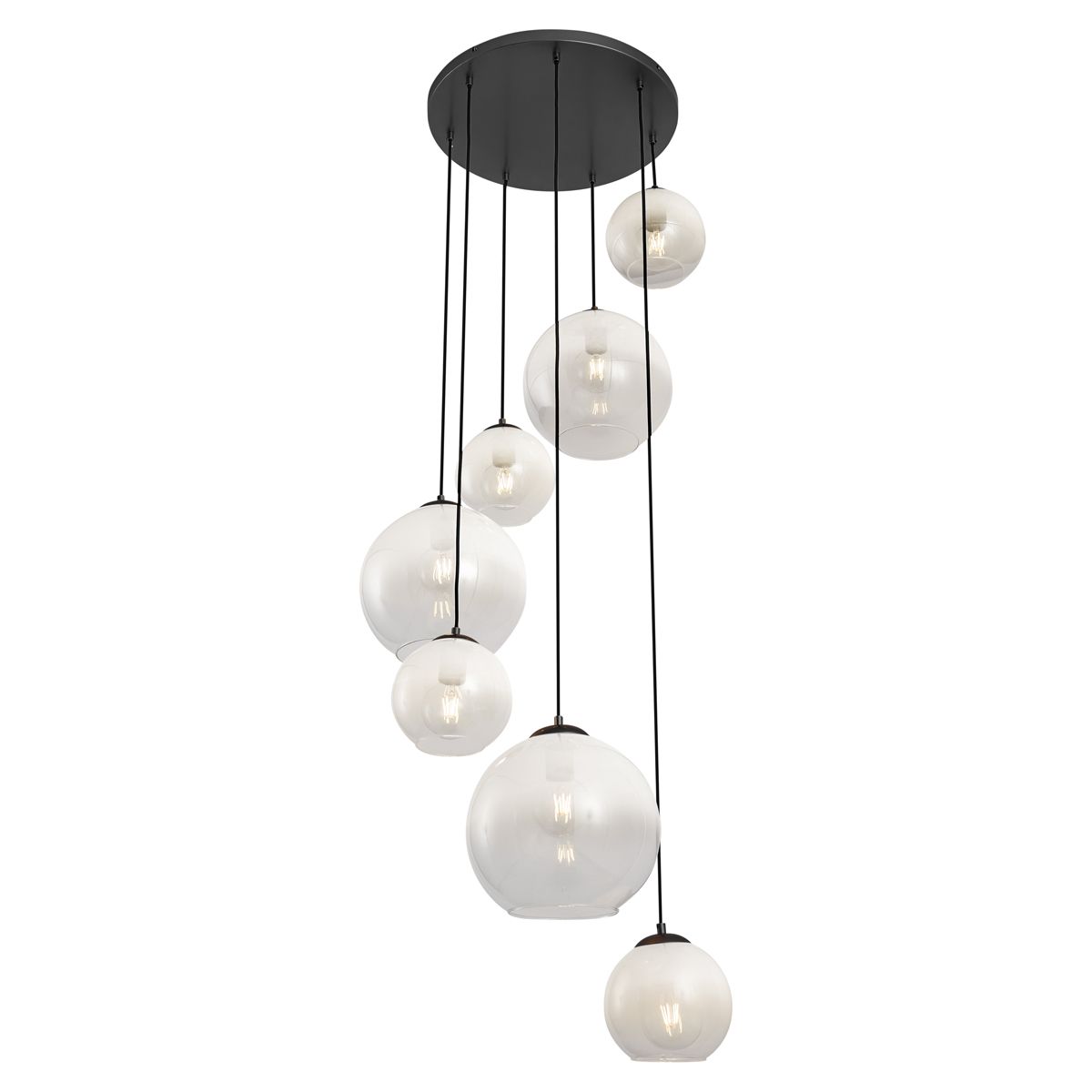Moderne hanglamp zwart met wit glas rond 7-lichts - Misty