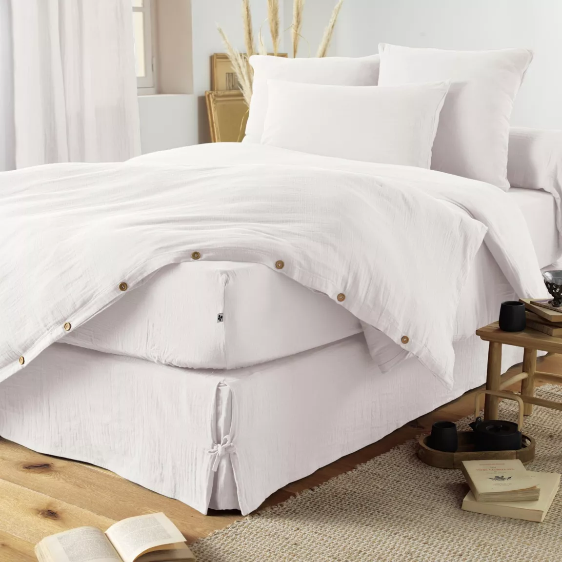 Cache-sommier Gaze de coton (140 x 190 cm) Gaïa Blanc chantilly