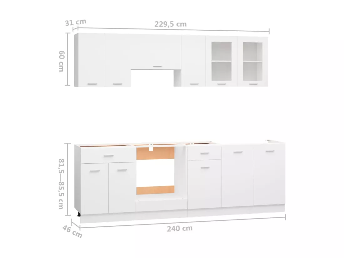 Ensemble de meubles de cuisine 8 pcs Blanc Aggloméré