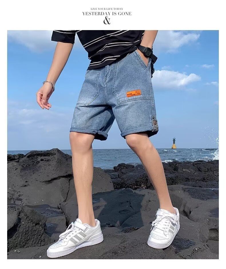 Wewewow - Mid Rise Washed Denim Shorts