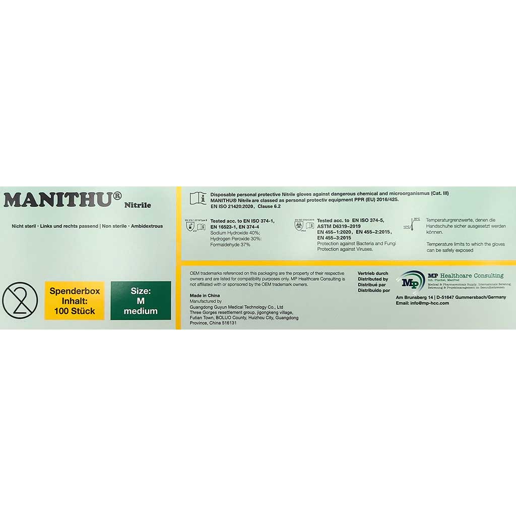 Gummihandschuhe Manithu Nitril-Puderfrei 100 Stück M