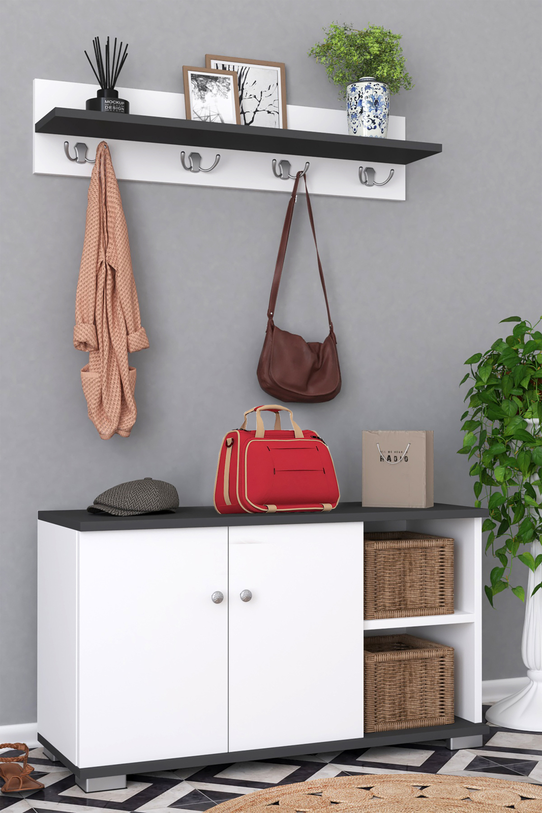 Garderoben-Set GADOS L - weiß - anthrazit - 90 cm